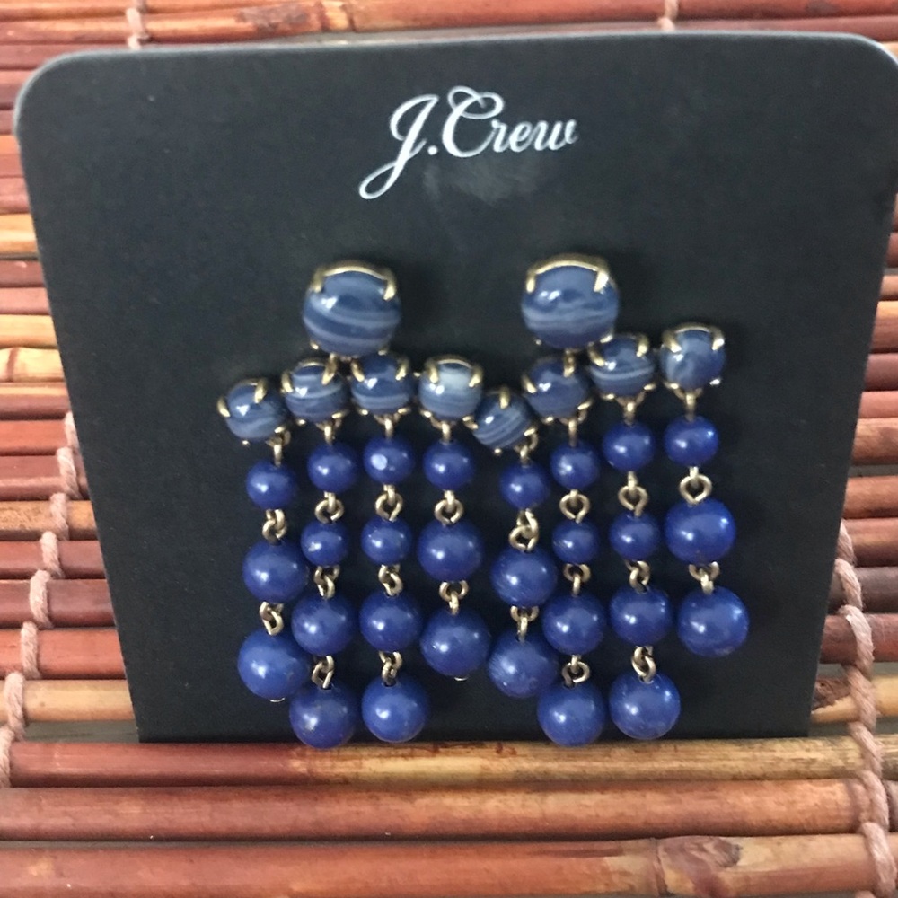 J Crew Blue Glass Bead Dangle pierced Earrings NWT